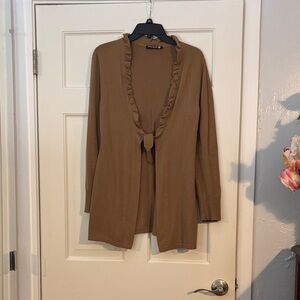Elegant Tan Ruffle Cardigan